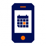 Syracuse University Barnes Center at The Arch Blue and Orange Cellphone with Calendar Icon