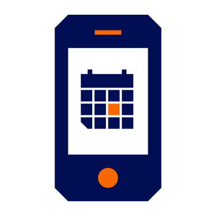 Syracuse University Barnes Center at The Arch Blue and Orange Cellphone with Calendar Icon