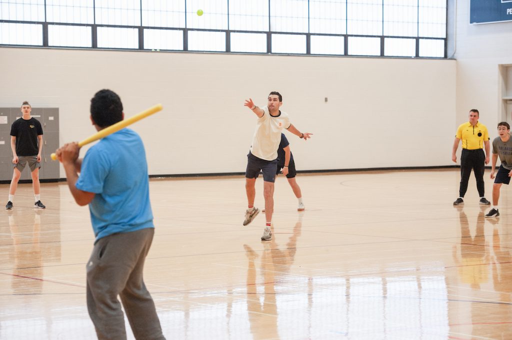 Syracuse University Barnes Center at The Arch Intramural wiffle ball league is in full effect, as students compete with friends and peers.