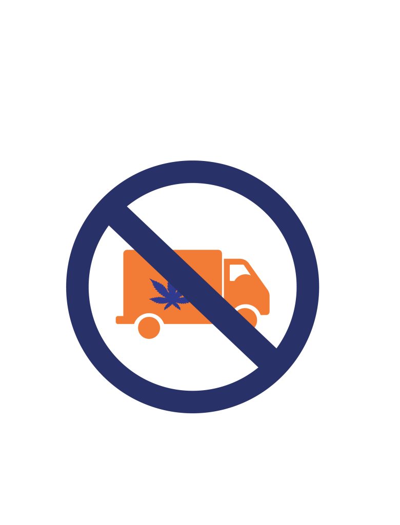 Truck with cannabis leaf in a prohibited sign.