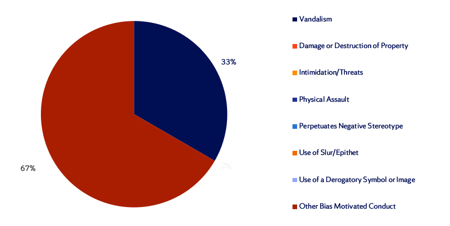 Spring 2024 Incidents Reported of Bias Motivated Conduct Pie Chart