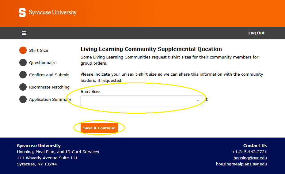 Incoming Students Living Learning Community Application Process Screenshot