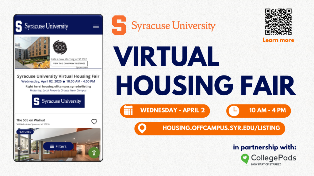 Image of a phone displaying the off-campus housing fair. Language advertising the fair.