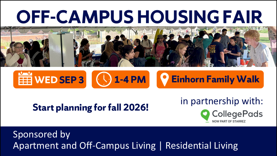 Image of students under a large tent interacting with property managers and landlords.