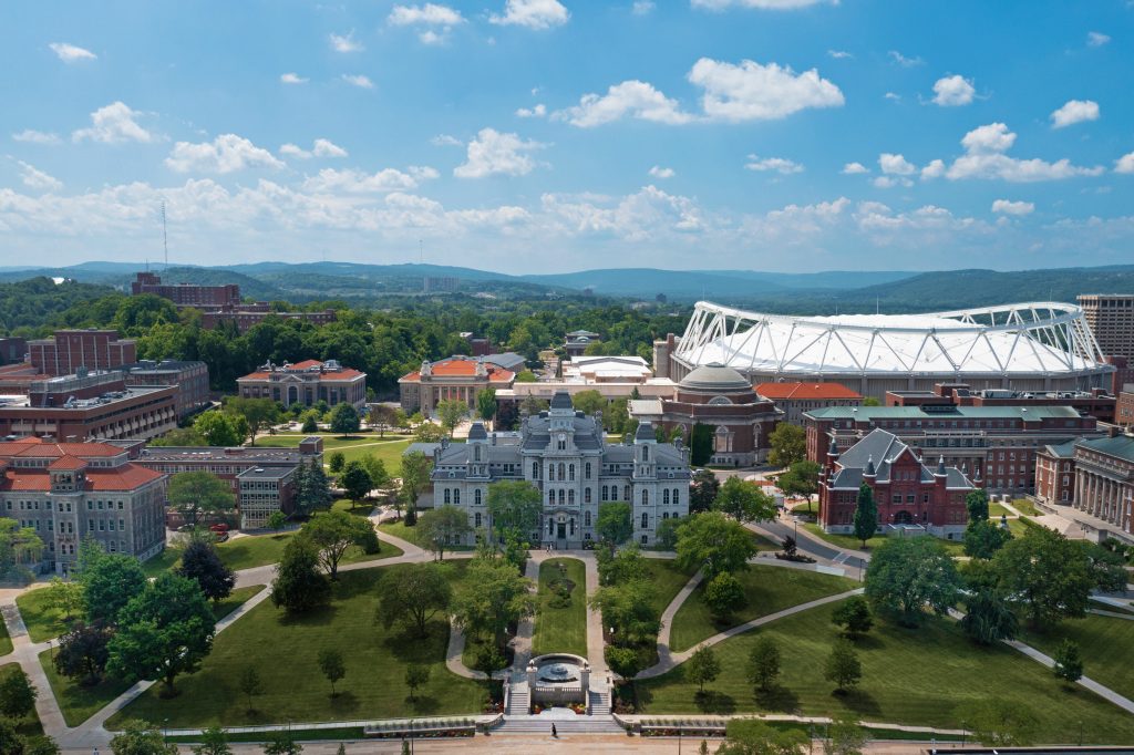 Drone view of Syracuse University campus. 