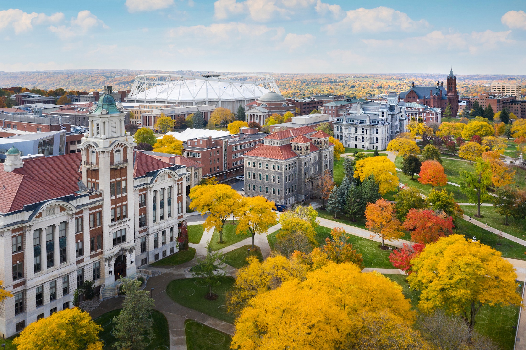 Drone shot of Syracuse University campus