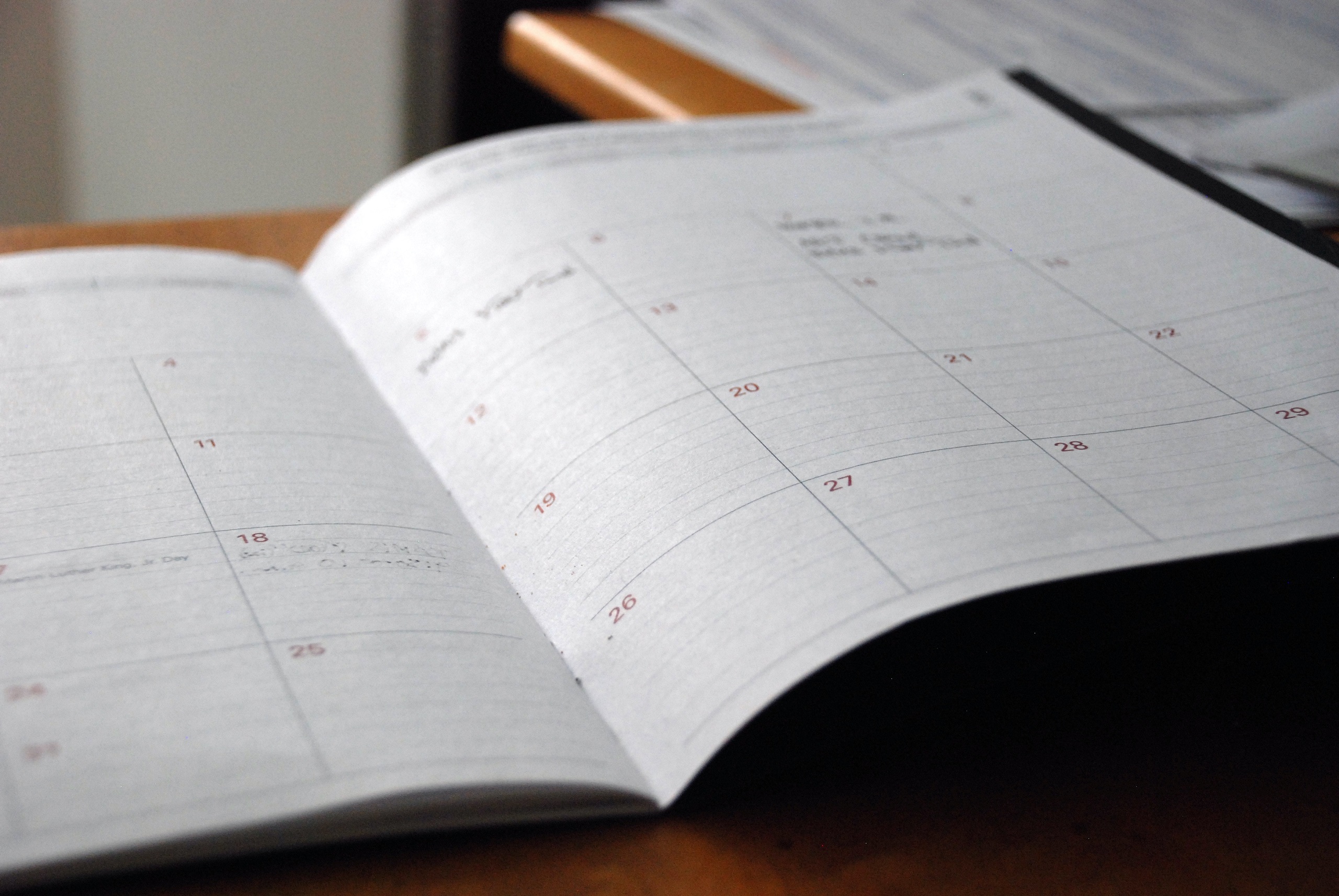 A paper calendar on a desk