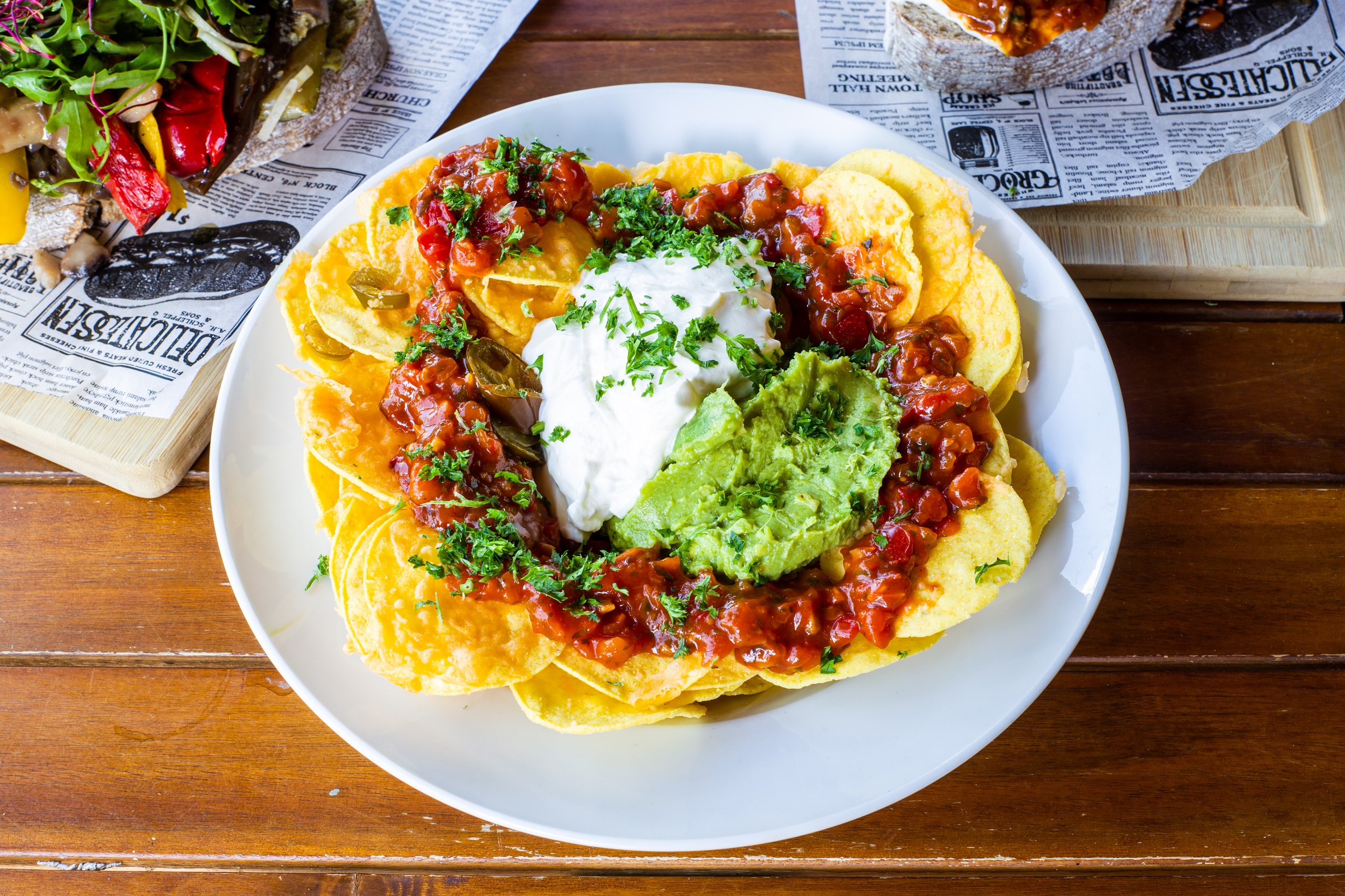A plate of nachos