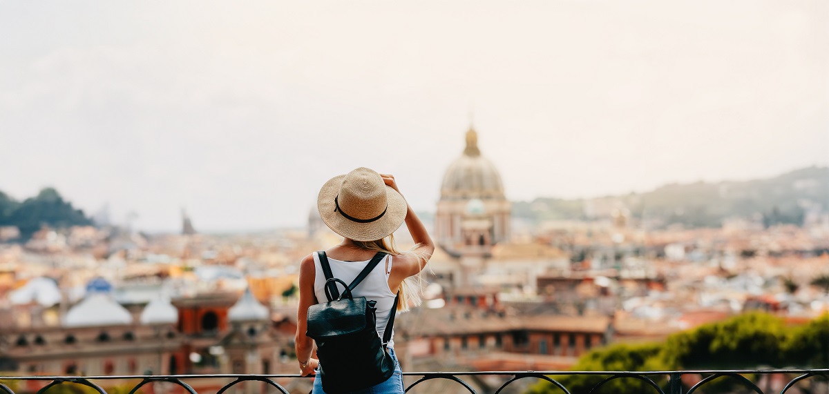 A tourist overlooking a city.