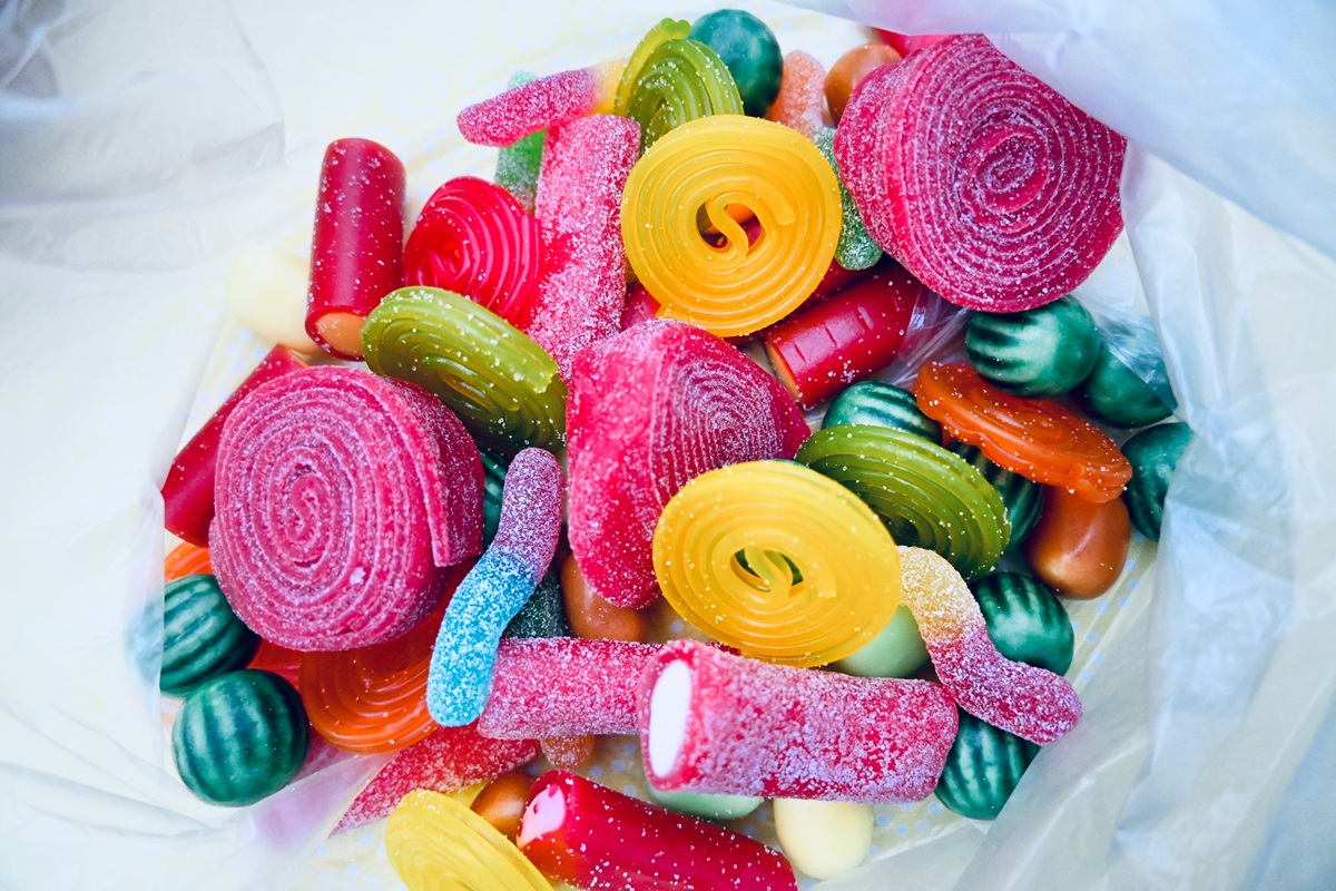A pile of various types of sour candy.