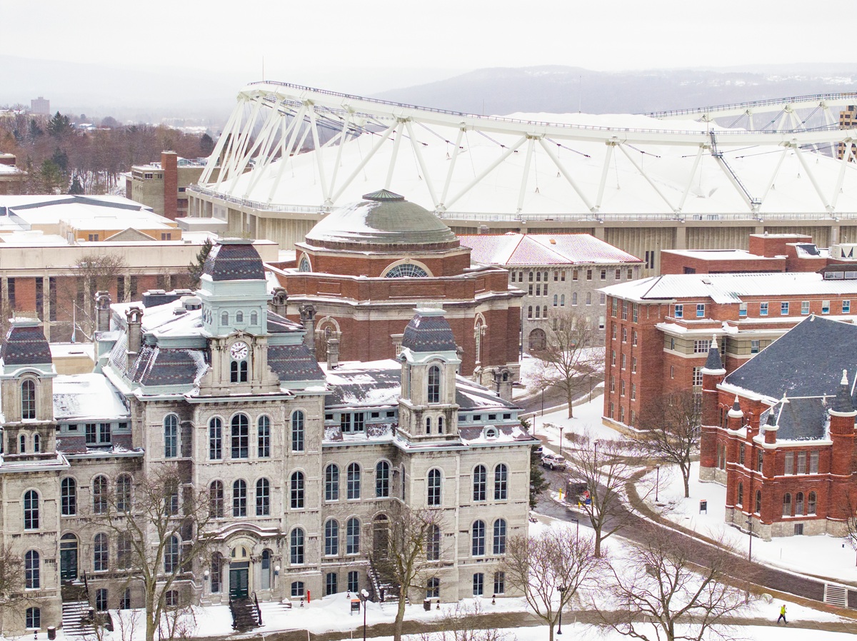 snowy drone shot of the Dome
