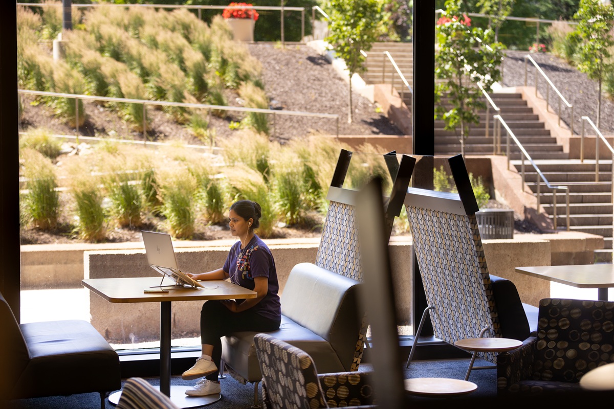 A view of Pages Cafe in the bottom level of Bird Library.