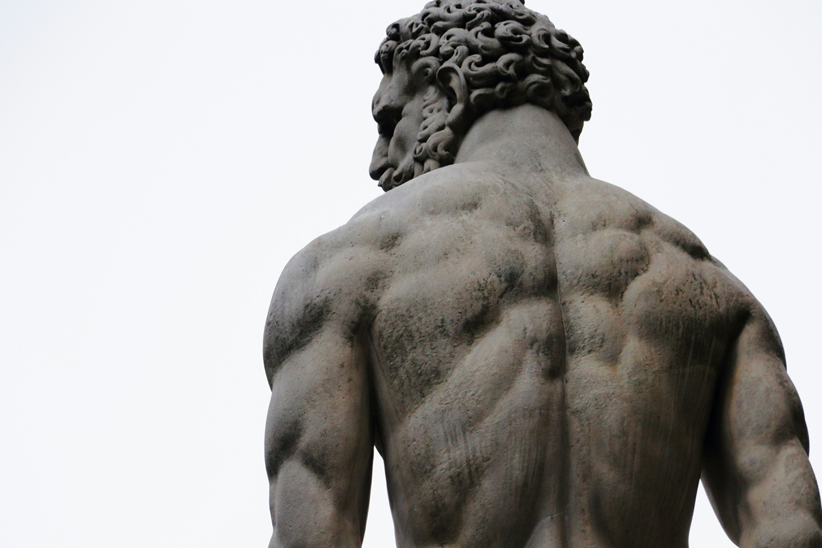 the back of a male statue