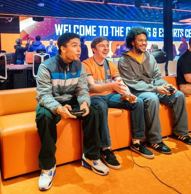 The grand opening of the Esports & Gaming Center at Schine Student Center, Spring 2025. Students playing video games.