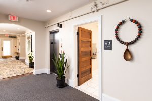 Elevator and all-gender restroom in the Barner-McDuffie House